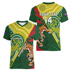 Custom Bangladesh And Australia Cricket Women V-Neck T-Shirt Kangaroo Tiger Together