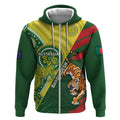 Custom Bangladesh And Australia Cricket Zip Hoodie Kangaroo Tiger Together