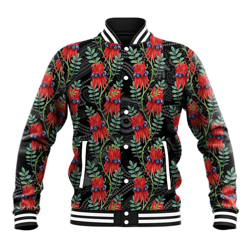 Australia Sturt's Desert Pea Baseball Jacket Aussie Native Flowers Indigenous Art - Aussie Hoodie