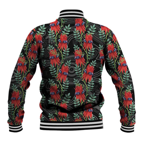 Australia Sturt's Desert Pea Baseball Jacket Aussie Native Flowers Indigenous Art - Aussie Hoodie