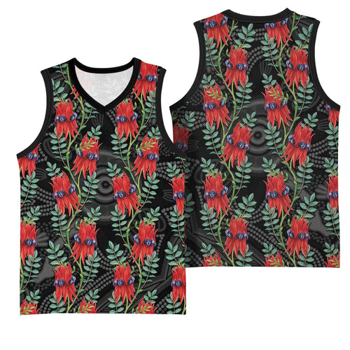 Australia Sturt's Desert Pea Basketball Jersey Aussie Native Flowers Indigenous Art - Aussie Hoodie