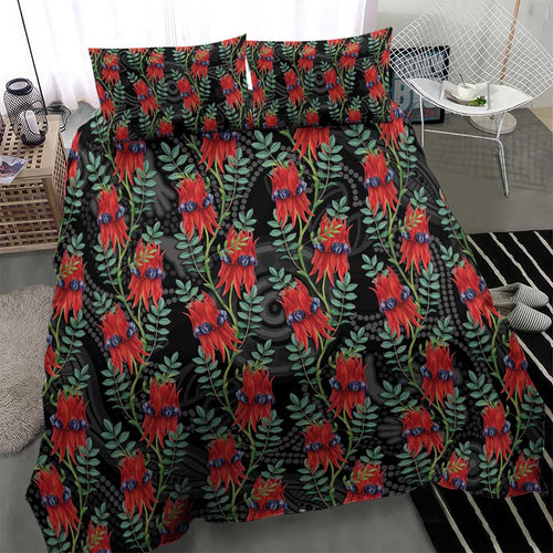 Australia Sturt's Desert Pea Bedding Set Aussie Native Flowers Indigenous Art - Aussie Hoodie