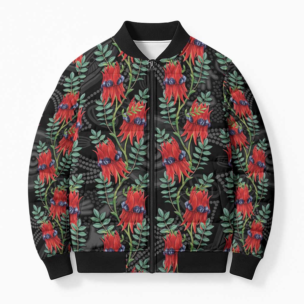 Australia Sturt's Desert Pea Bomber Puffer Jacket Aussie Native Flowers Indigenous Art - Aussie Hoodie