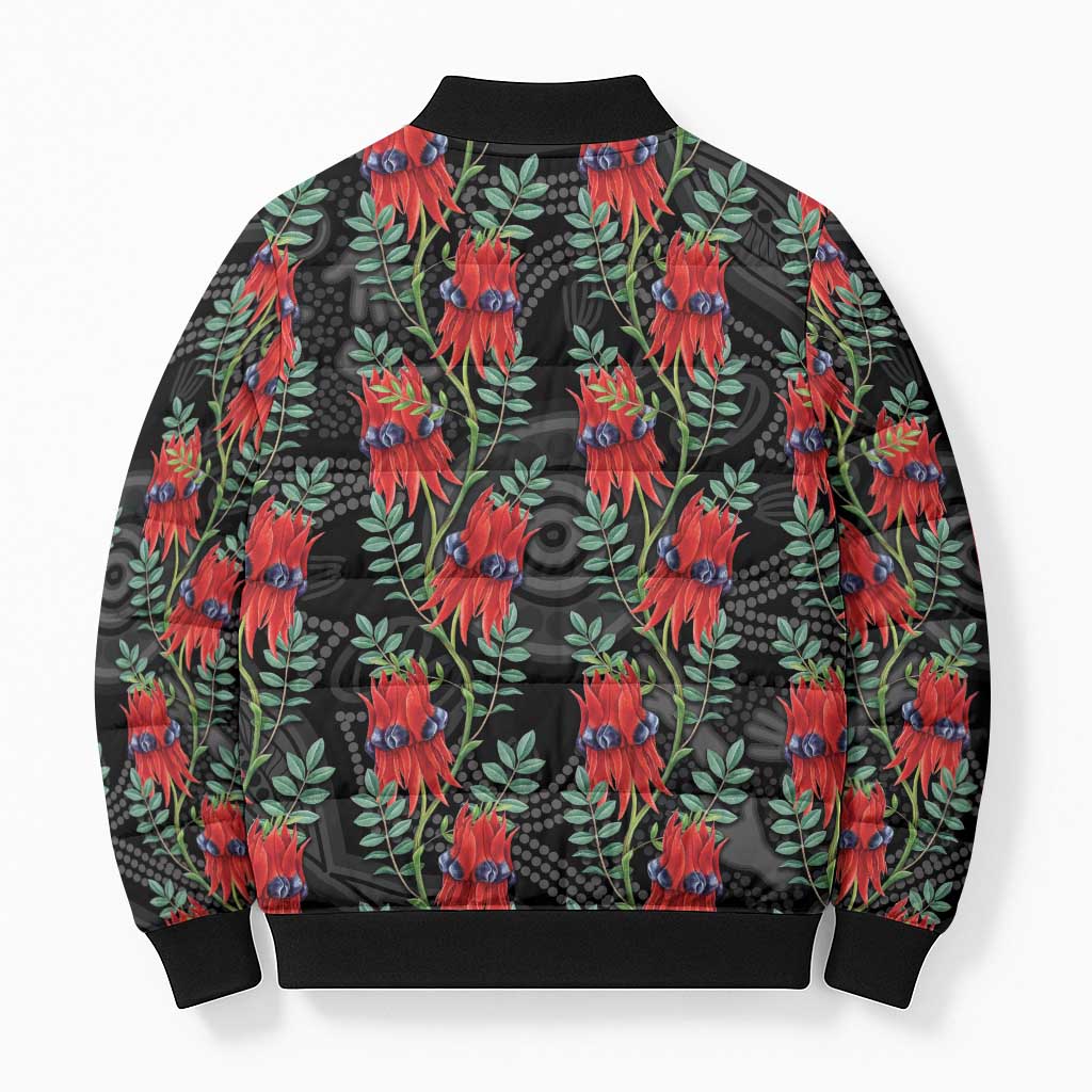 Australia Sturt's Desert Pea Bomber Puffer Jacket Aussie Native Flowers Indigenous Art - Aussie Hoodie