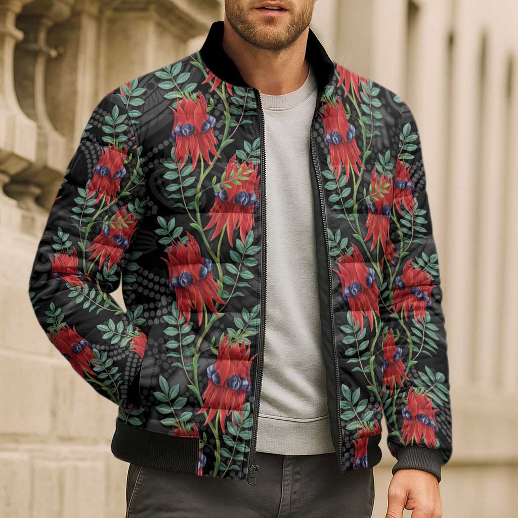 Australia Sturt's Desert Pea Bomber Puffer Jacket Aussie Native Flowers Indigenous Art - Aussie Hoodie
