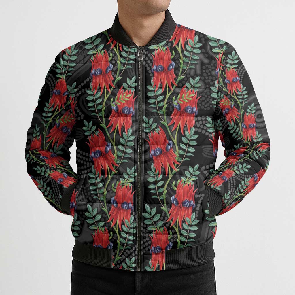 Australia Sturt's Desert Pea Bomber Puffer Jacket Aussie Native Flowers Indigenous Art - Aussie Hoodie