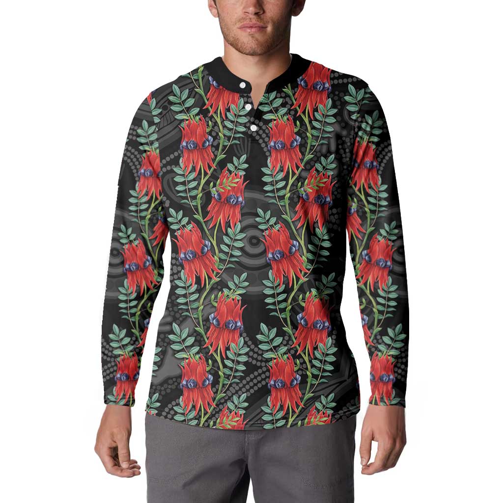 Australia Sturt's Desert Pea Button Sweatshirt Aussie Native Flowers Indigenous Art - Aussie Hoodie