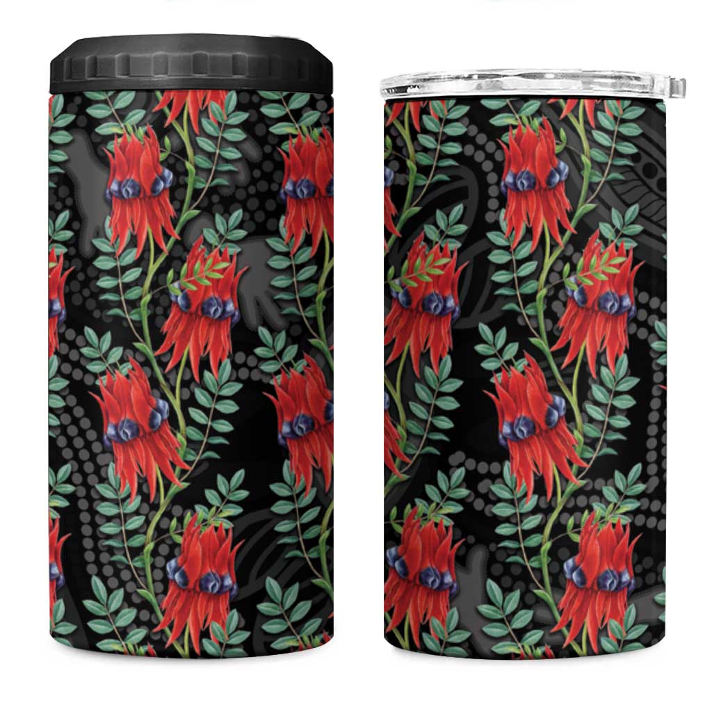 Australia Sturt's Desert Pea 4 in 1 Can Cooler Tumbler Aussie Native Flowers Indigenous Art - Aussie Hoodie