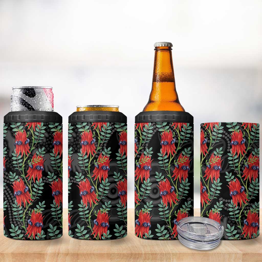 Australia Sturt's Desert Pea 4 in 1 Can Cooler Tumbler Aussie Native Flowers Indigenous Art - Aussie Hoodie