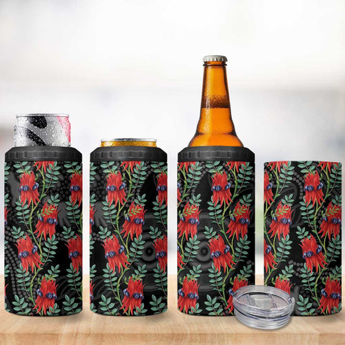 Australia Sturt's Desert Pea 4 in 1 Can Cooler Tumbler Aussie Native Flowers Indigenous Art - Aussie Hoodie