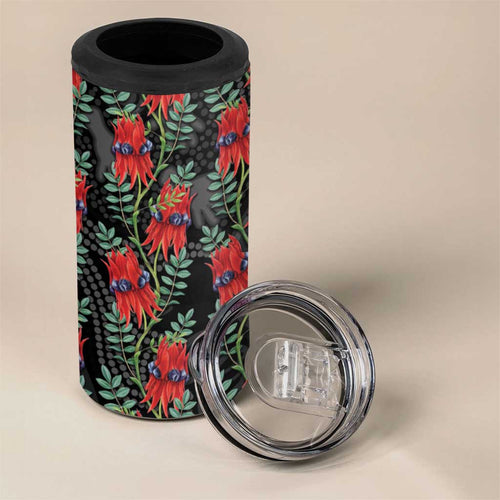 Australia Sturt's Desert Pea 4 in 1 Can Cooler Tumbler Aussie Native Flowers Indigenous Art - Aussie Hoodie