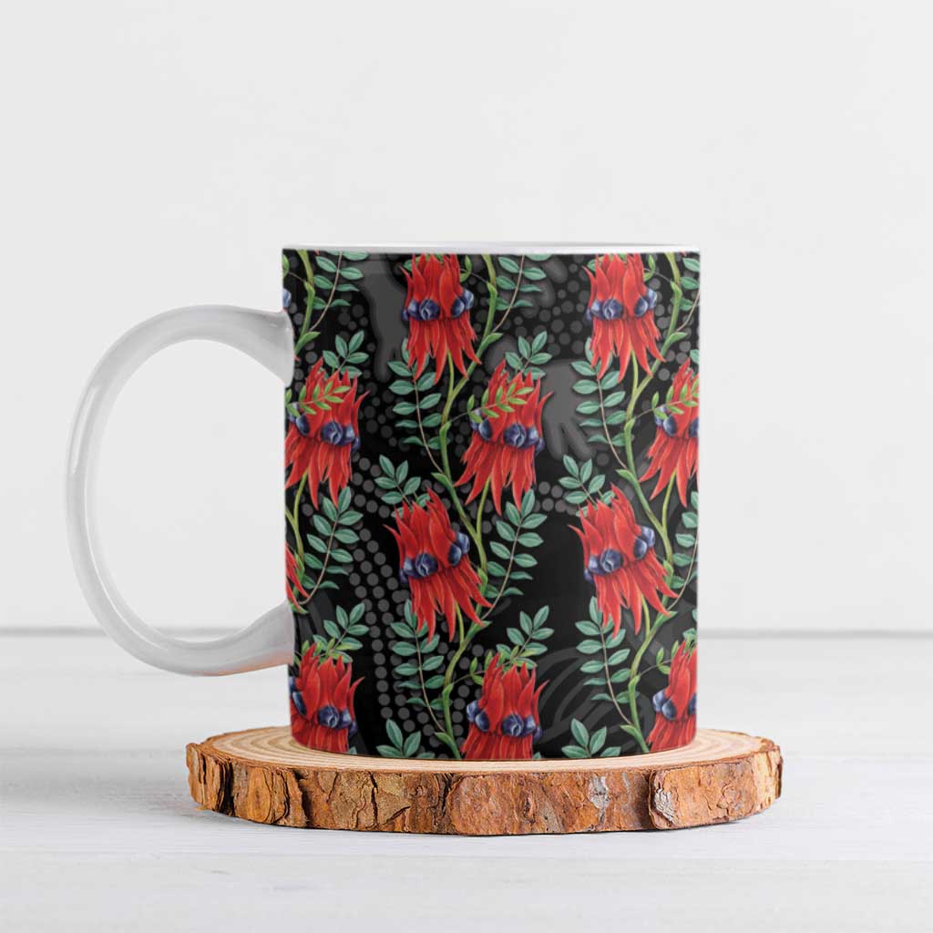 Australia Sturt's Desert Pea Ceramic Mug Aussie Native Flowers Indigenous Art - Aussie Hoodie