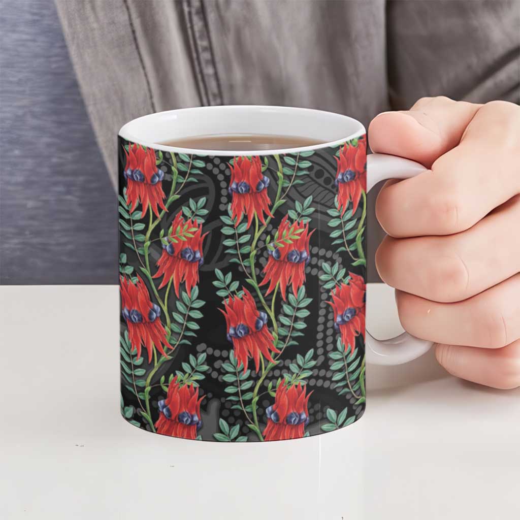 Australia Sturt's Desert Pea Ceramic Mug Aussie Native Flowers Indigenous Art - Aussie Hoodie