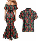Australia Sturt's Desert Pea Couples Matching Mermaid Dress and Hawaiian Shirt Aussie Native Flowers Indigenous Art - Aussie Hoodie