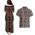 Australia Sturt's Desert Pea Couples Matching Puletasi and Hawaiian Shirt Aussie Native Flowers Indigenous Art - Aussie Hoodie