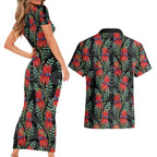 Australia Sturt's Desert Pea Couples Matching Short Sleeve Bodycon Dress and Hawaiian Shirt Aussie Native Flowers Indigenous Art - Aussie Hoodie