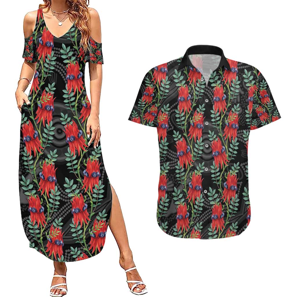 Australia Sturt's Desert Pea Couples Matching Summer Maxi Dress and Hawaiian Shirt Aussie Native Flowers Indigenous Art - Aussie Hoodie