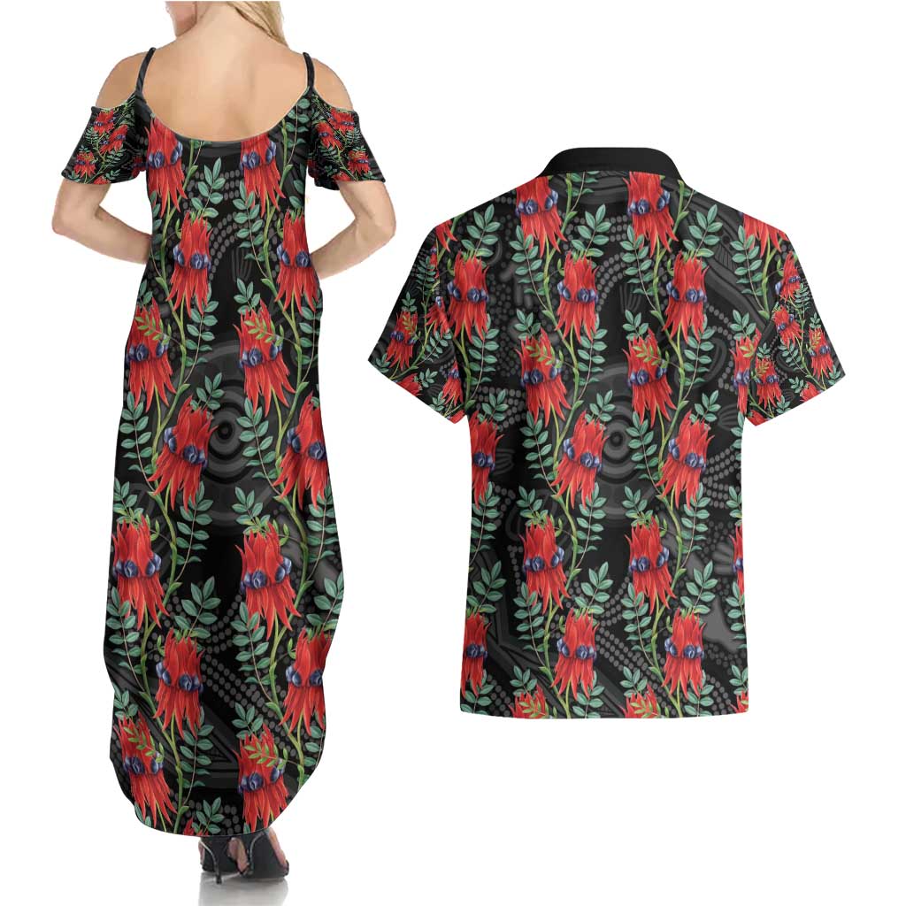 Australia Sturt's Desert Pea Couples Matching Summer Maxi Dress and Hawaiian Shirt Aussie Native Flowers Indigenous Art - Aussie Hoodie