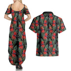 Australia Sturt's Desert Pea Couples Matching Summer Maxi Dress and Hawaiian Shirt Aussie Native Flowers Indigenous Art - Aussie Hoodie