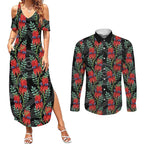 Australia Sturt's Desert Pea Couples Matching Summer Maxi Dress and Long Sleeve Button Shirt Aussie Native Flowers Indigenous Art - Aussie Hoodie