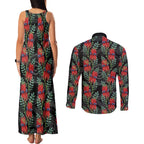 Australia Sturt's Desert Pea Couples Matching Tank Maxi Dress and Long Sleeve Button Shirt Aussie Native Flowers Indigenous Art - Aussie Hoodie