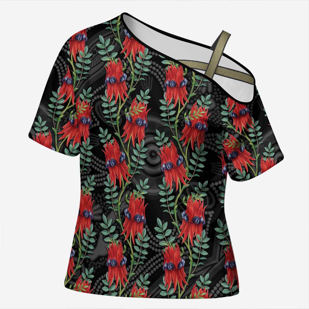 Australia Sturt's Desert Pea Cross Shoulder Shirt Aussie Native Flowers Indigenous Art - Aussie Hoodie
