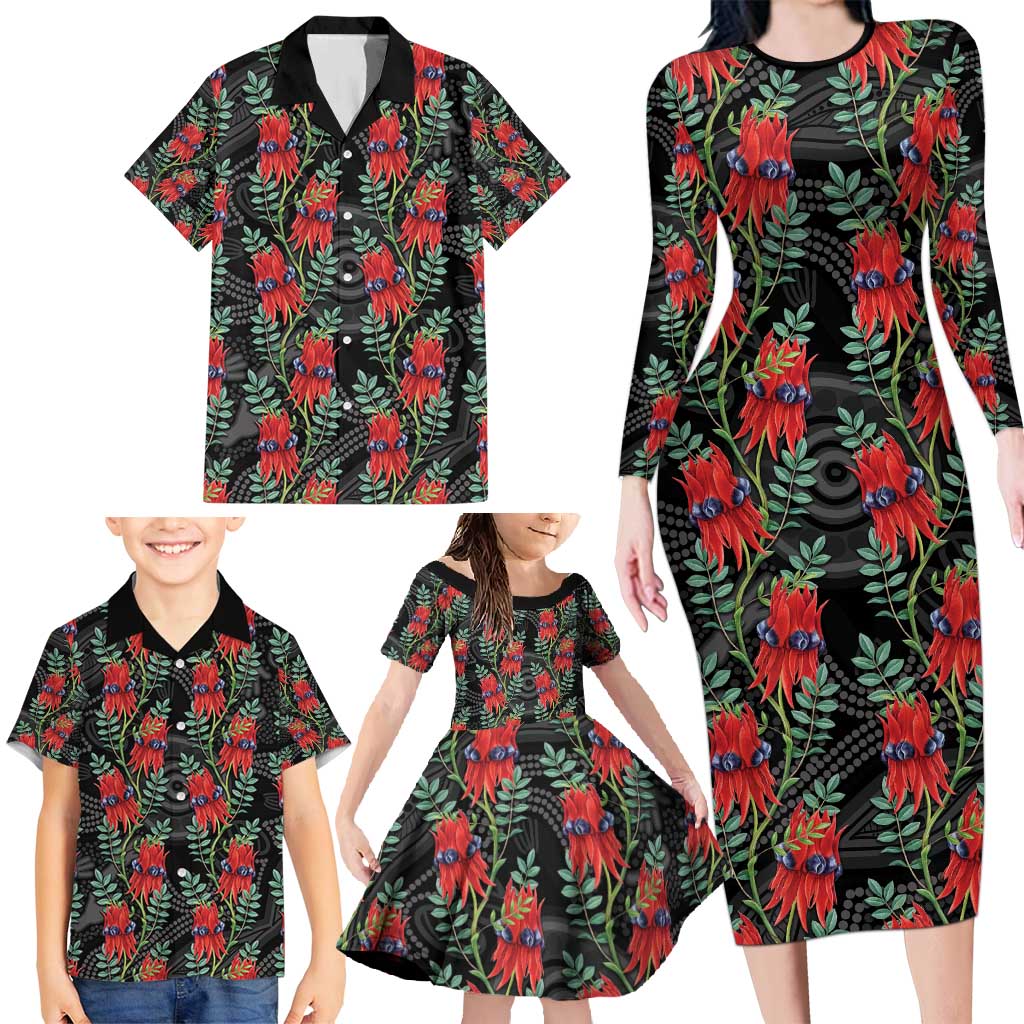 Australia Sturt's Desert Pea Family Matching Long Sleeve Bodycon Dress and Hawaiian Shirt Aussie Native Flowers Indigenous Art - Aussie Hoodie