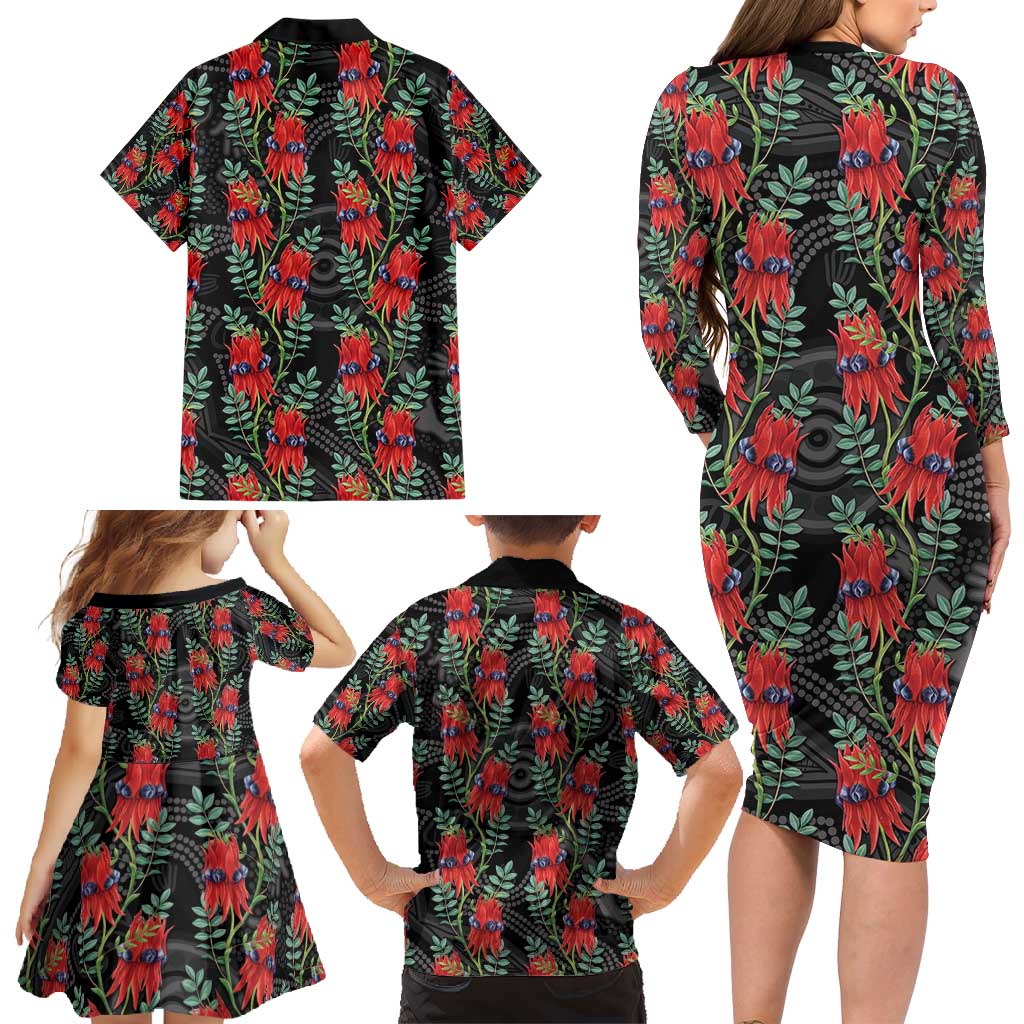 Australia Sturt's Desert Pea Family Matching Long Sleeve Bodycon Dress and Hawaiian Shirt Aussie Native Flowers Indigenous Art - Aussie Hoodie