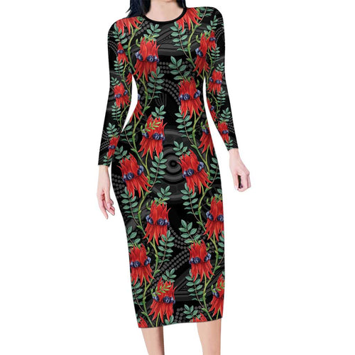 Australia Sturt's Desert Pea Family Matching Long Sleeve Bodycon Dress and Hawaiian Shirt Aussie Native Flowers Indigenous Art - Aussie Hoodie