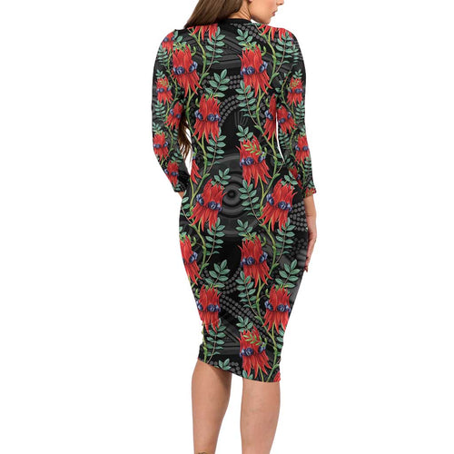 Australia Sturt's Desert Pea Family Matching Long Sleeve Bodycon Dress and Hawaiian Shirt Aussie Native Flowers Indigenous Art - Aussie Hoodie