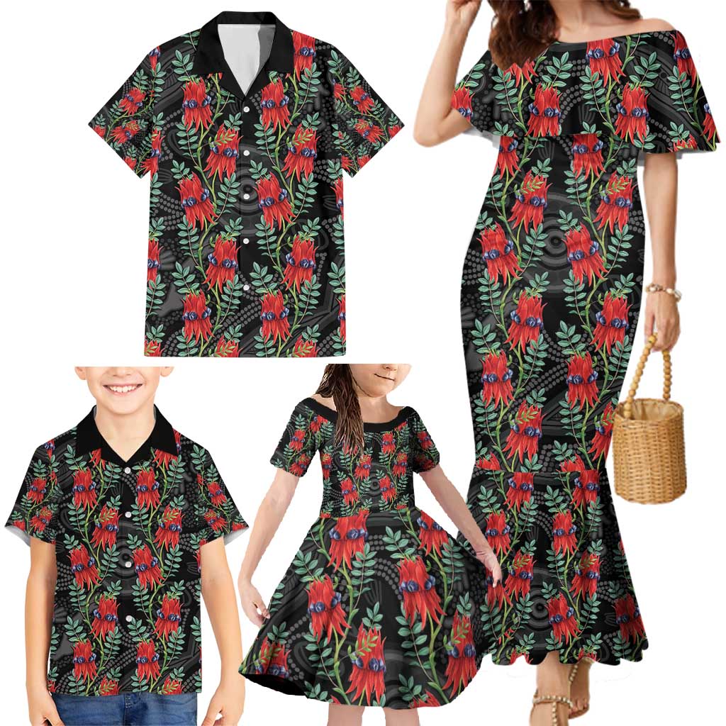 Australia Sturt's Desert Pea Family Matching Mermaid Dress and Hawaiian Shirt Aussie Native Flowers Indigenous Art - Aussie Hoodie