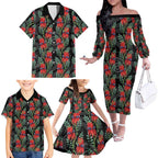 Australia Sturt's Desert Pea Family Matching Off The Shoulder Long Sleeve Dress and Hawaiian Shirt Aussie Native Flowers Indigenous Art - Aussie Hoodie