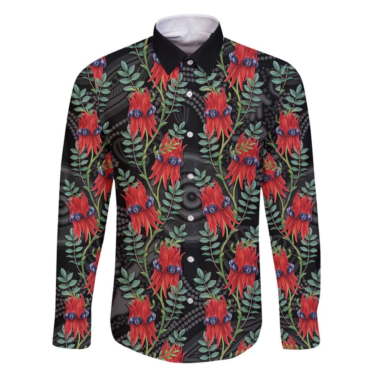 Australia Sturt's Desert Pea Family Matching Off The Shoulder Long Sleeve Dress and Hawaiian Shirt Aussie Native Flowers Indigenous Art - Aussie Hoodie