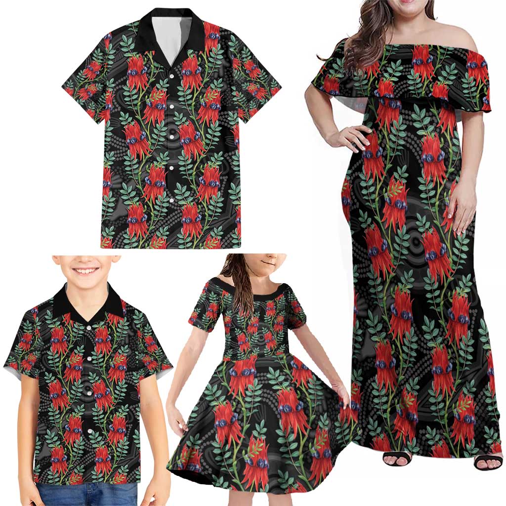 Australia Sturt's Desert Pea Family Matching Off Shoulder Maxi Dress and Hawaiian Shirt Aussie Native Flowers Indigenous Art - Aussie Hoodie