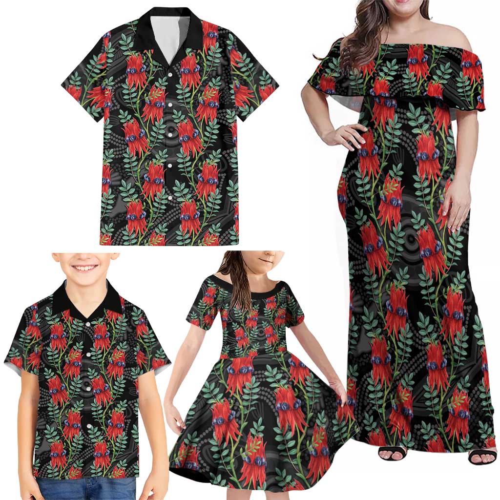 Australia Sturt's Desert Pea Family Matching Off Shoulder Maxi Dress and Hawaiian Shirt Aussie Native Flowers Indigenous Art - Aussie Hoodie