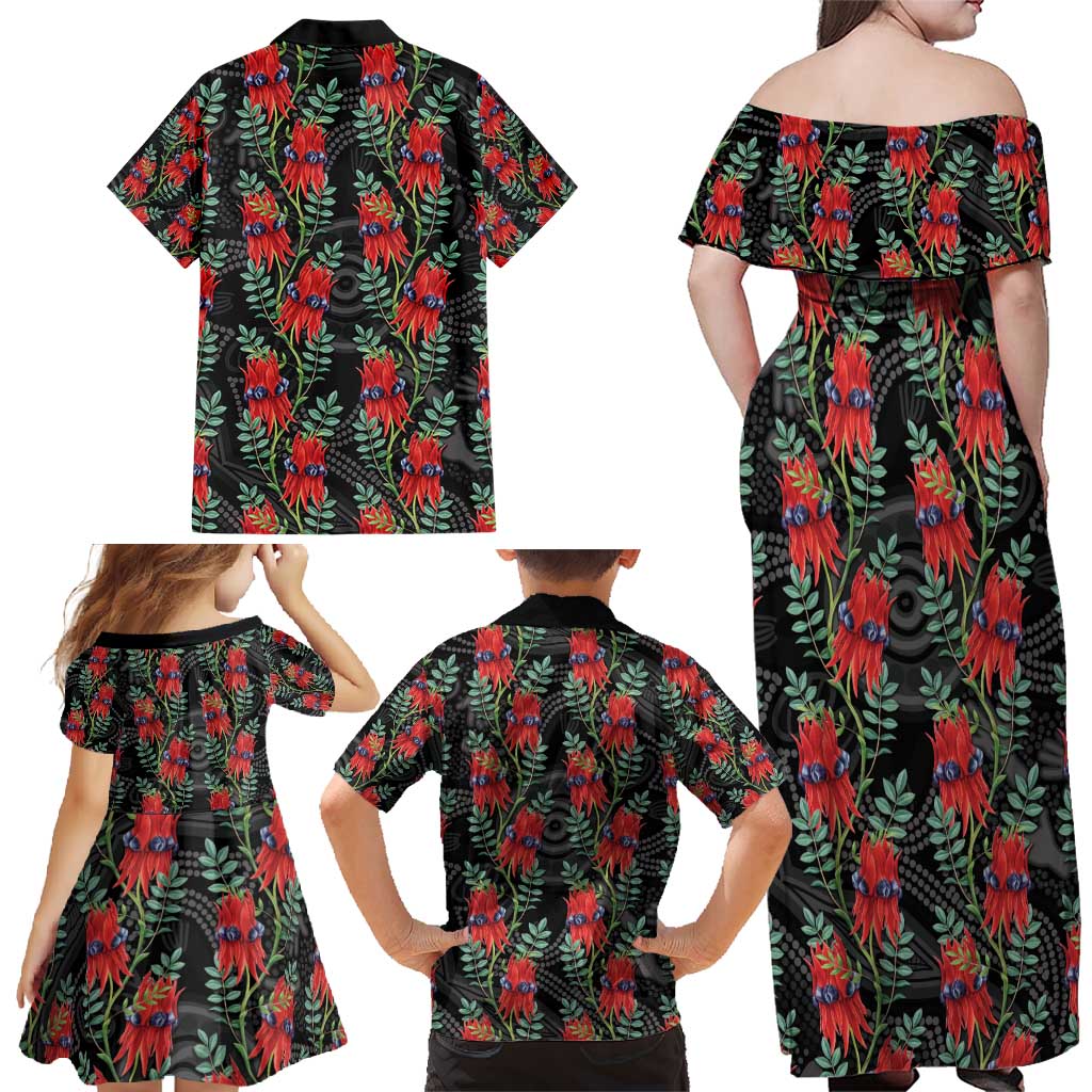 Australia Sturt's Desert Pea Family Matching Off Shoulder Maxi Dress and Hawaiian Shirt Aussie Native Flowers Indigenous Art - Aussie Hoodie