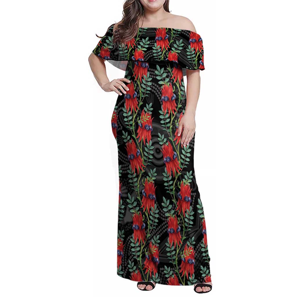 Australia Sturt's Desert Pea Family Matching Off Shoulder Maxi Dress and Hawaiian Shirt Aussie Native Flowers Indigenous Art - Aussie Hoodie