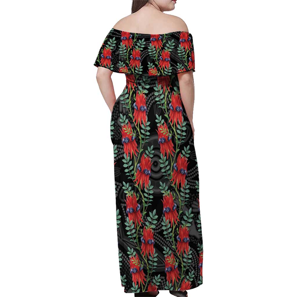 Australia Sturt's Desert Pea Family Matching Off Shoulder Maxi Dress and Hawaiian Shirt Aussie Native Flowers Indigenous Art - Aussie Hoodie