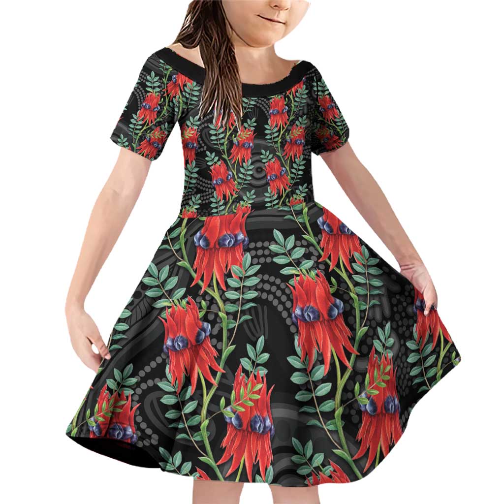 Australia Sturt's Desert Pea Family Matching Off Shoulder Short Dress and Hawaiian Shirt Aussie Native Flowers Indigenous Art - Aussie Hoodie
