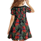 Australia Sturt's Desert Pea Family Matching Off Shoulder Short Dress and Hawaiian Shirt Aussie Native Flowers Indigenous Art - Aussie Hoodie