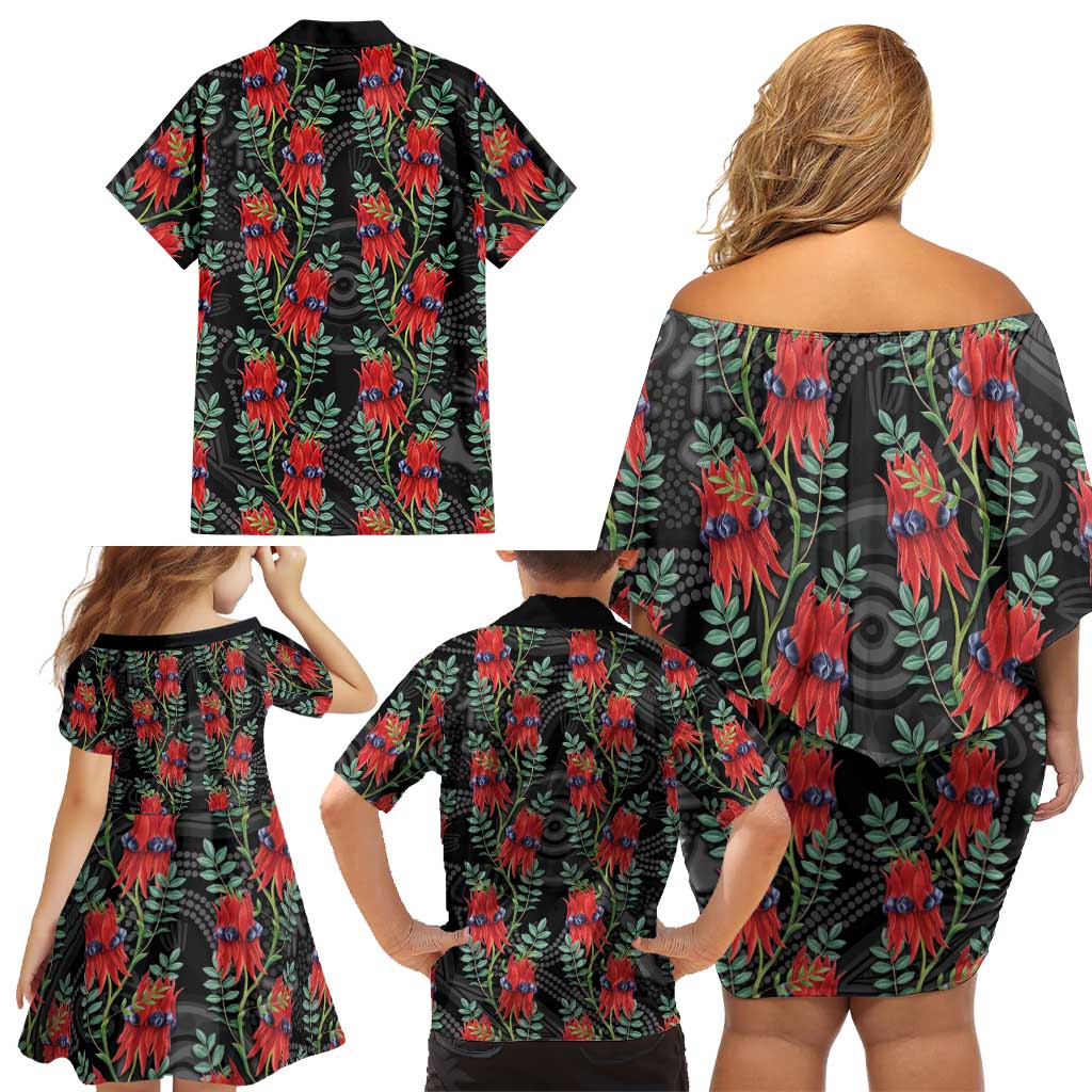 Australia Sturt's Desert Pea Family Matching Off Shoulder Short Dress and Hawaiian Shirt Aussie Native Flowers Indigenous Art - Aussie Hoodie