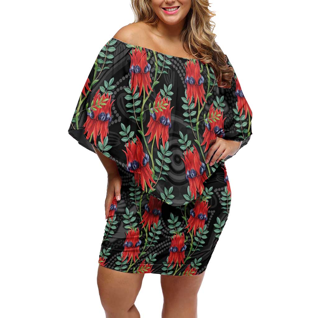 Australia Sturt's Desert Pea Family Matching Off Shoulder Short Dress and Hawaiian Shirt Aussie Native Flowers Indigenous Art - Aussie Hoodie