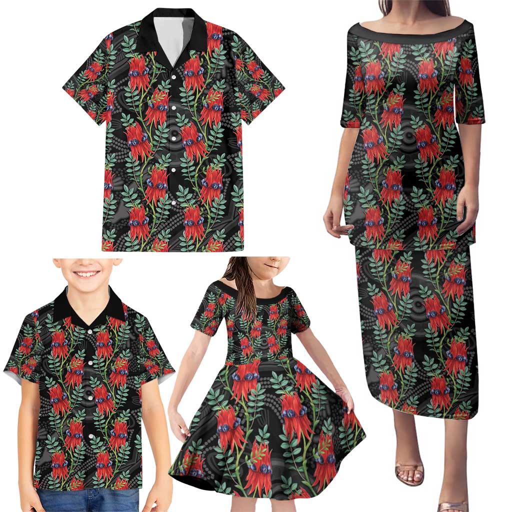 Australia Sturt's Desert Pea Family Matching Puletasi and Hawaiian Shirt Aussie Native Flowers Indigenous Art - Aussie Hoodie