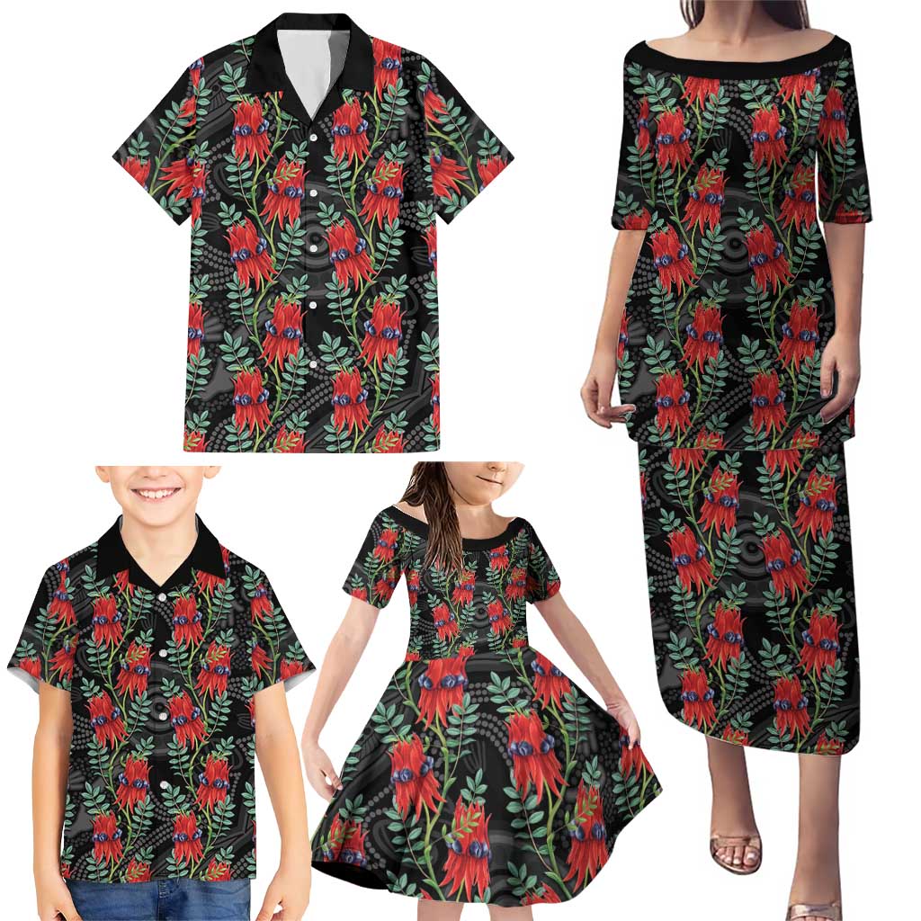 Australia Sturt's Desert Pea Family Matching Puletasi and Hawaiian Shirt Aussie Native Flowers Indigenous Art - Aussie Hoodie