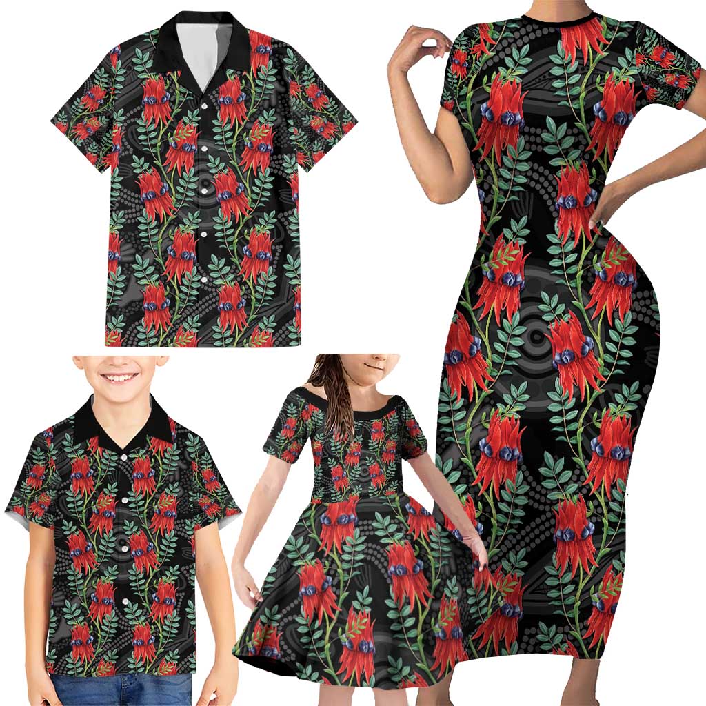 Australia Sturt's Desert Pea Family Matching Short Sleeve Bodycon Dress and Hawaiian Shirt Aussie Native Flowers Indigenous Art - Aussie Hoodie