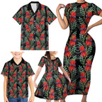 Australia Sturt's Desert Pea Family Matching Short Sleeve Bodycon Dress and Hawaiian Shirt Aussie Native Flowers Indigenous Art - Aussie Hoodie