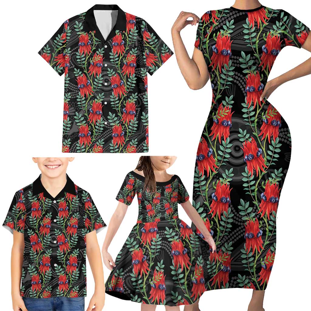 Australia Sturt's Desert Pea Family Matching Short Sleeve Bodycon Dress and Hawaiian Shirt Aussie Native Flowers Indigenous Art - Aussie Hoodie