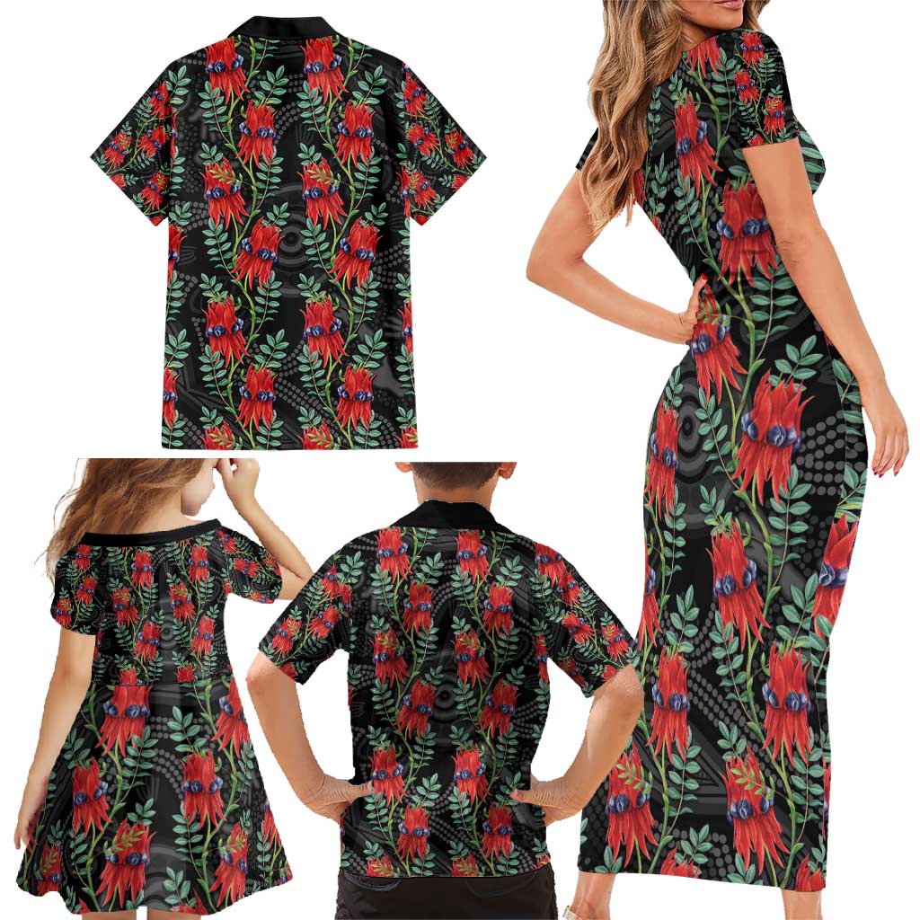 Australia Sturt's Desert Pea Family Matching Short Sleeve Bodycon Dress and Hawaiian Shirt Aussie Native Flowers Indigenous Art - Aussie Hoodie