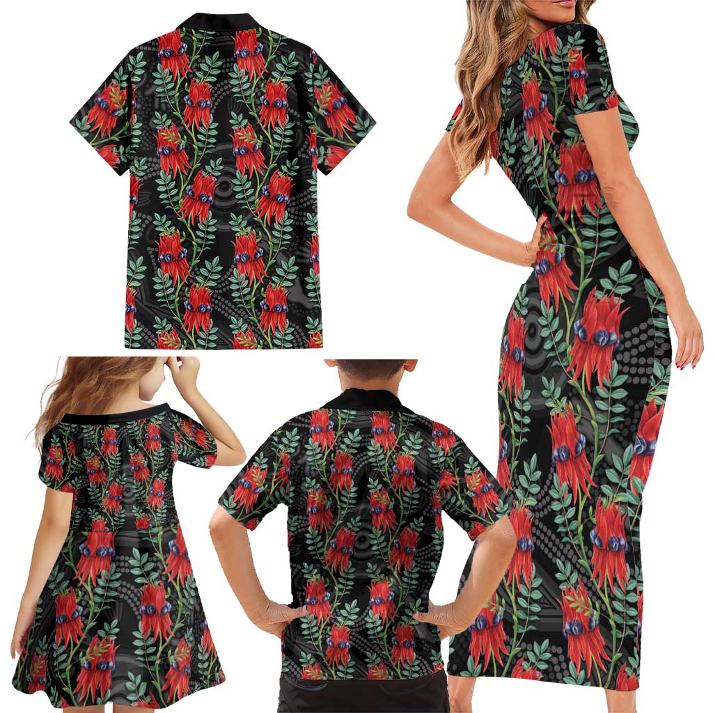 Australia Sturt's Desert Pea Family Matching Short Sleeve Bodycon Dress and Hawaiian Shirt Aussie Native Flowers Indigenous Art - Aussie Hoodie
