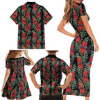 Australia Sturt's Desert Pea Family Matching Short Sleeve Bodycon Dress and Hawaiian Shirt Aussie Native Flowers Indigenous Art - Aussie Hoodie